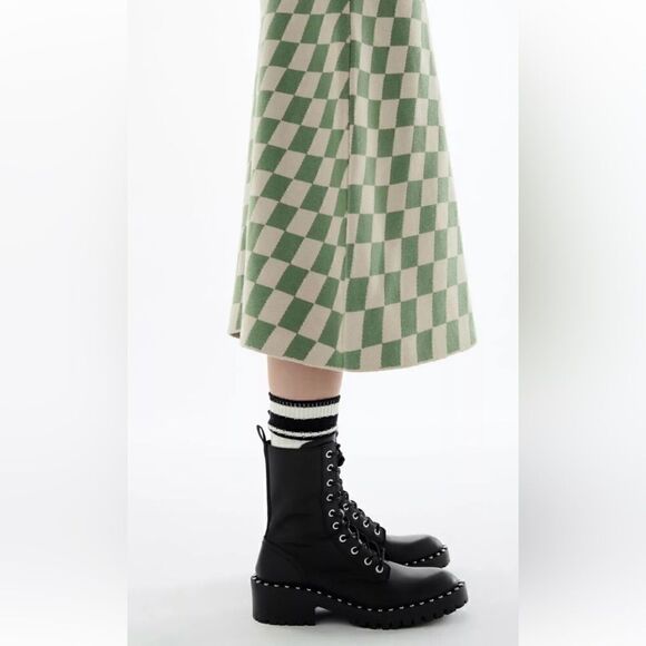 Zara Black Leather Military Lace Up Chunky Ankle Boots With Studs - Picture 2 of 14